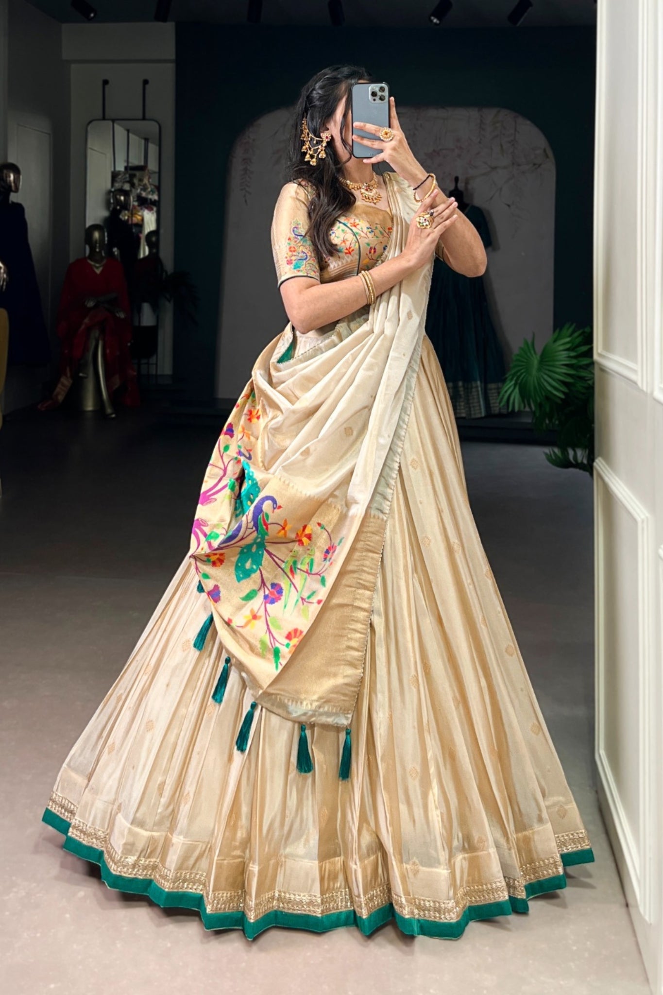 Designer Paithani Zari Weaving Shimmer Lehenga Choli With Dupatta