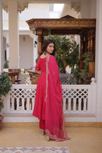 Party Wear Mul Chanderi Kurti Set with Pant and Dupatta
