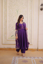 Party Wear Mul Chanderi Kurti Set with Pant and Dupatta
