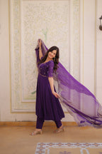 Party Wear Mul Chanderi Kurti Set with Pant and Dupatta
