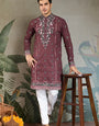 Embroidered Pastel Chocolate Kurta for Men Wear