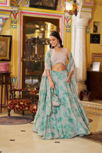 Luxury Pastel Georgette Embroidery Sequins Work Lehenga Set with Batwa
