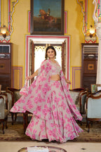 Luxury Pastel Georgette Embroidery Sequins Work Lehenga Set with Batwa
