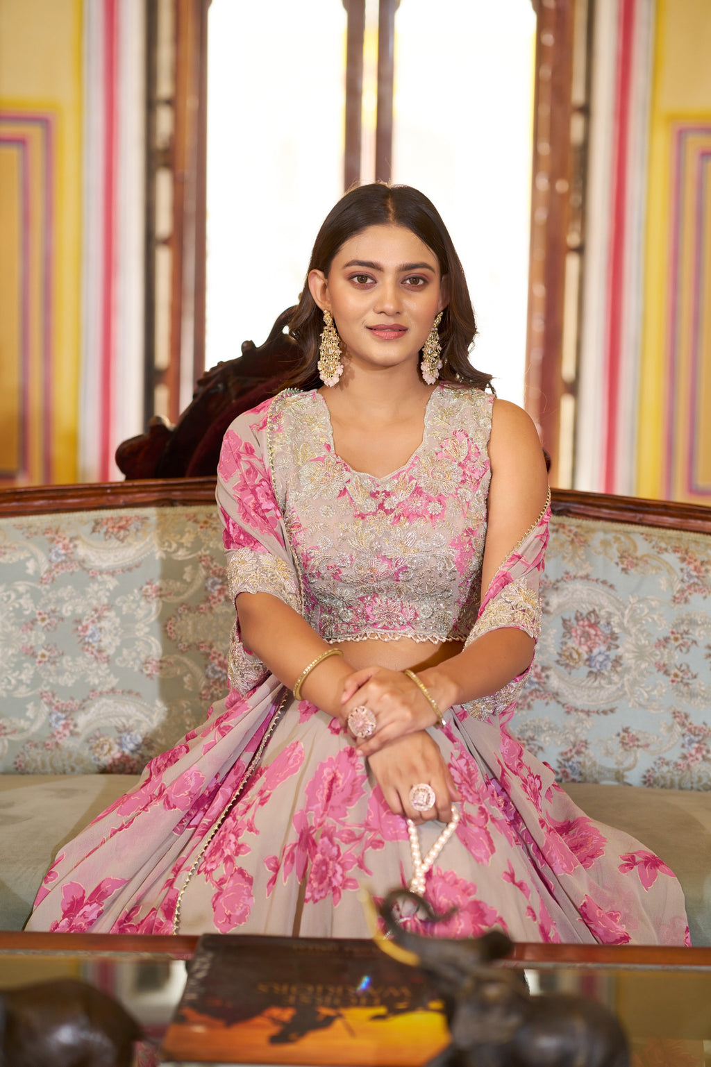 Luxury Pastel Georgette Embroidery Sequins Work Lehenga Set with Batwa
