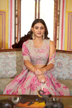 Luxury Pastel Georgette Embroidery Sequins Work Lehenga Set with Batwa
