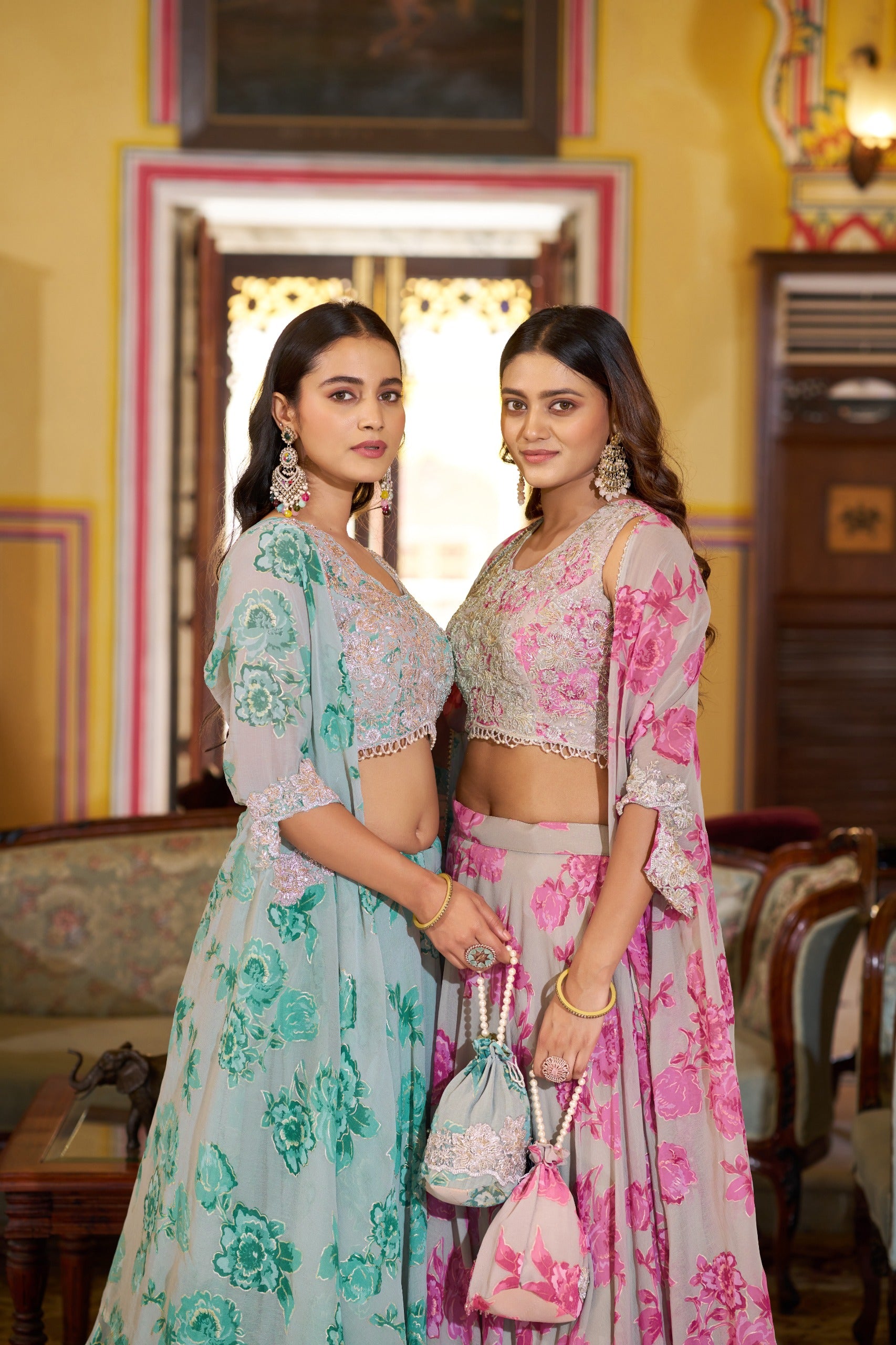 Luxury Pastel Georgette Embroidery Sequins Work Lehenga Set with Batwa
