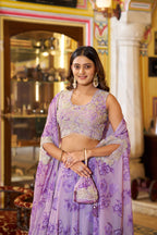 Luxury Pastel Georgette Embroidery Sequins Work Lehenga Set with Batwa
