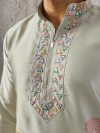 Pastel Pista Green Soft Silk Festive Kurta Set For Mens Wear

