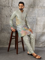 Pastel Pista Green Soft Silk Festive Kurta Set For Mens Wear
