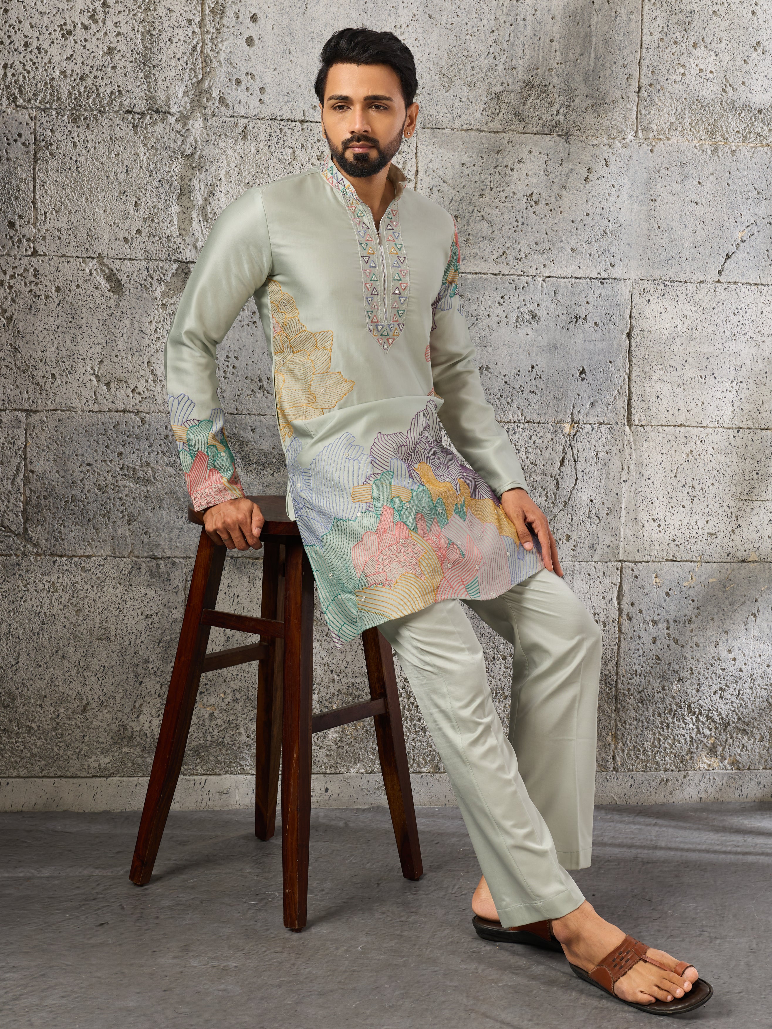 Pastel Pista Green Soft Silk Festive Kurta Set For Mens Wear
