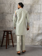 Pastel Pista Green Soft Silk Festive Kurta Set For Mens Wear
