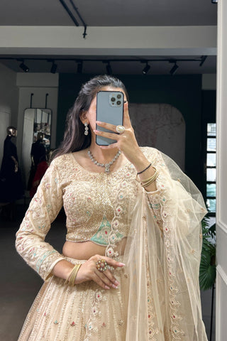 Bridal Pastel Net Lehenga Choli With Sequins Elegance