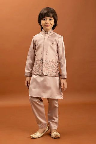 Wedding Special Peach Mirror Work Koti Kurta for Boys