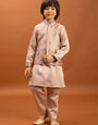 Wedding Special Peach Mirror Work Koti Kurta for Boys