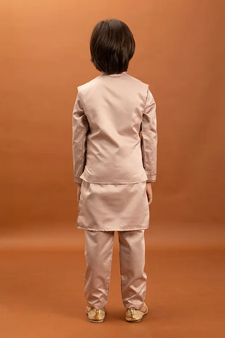 Wedding Special Peach Mirror Work Koti Kurta for Boys