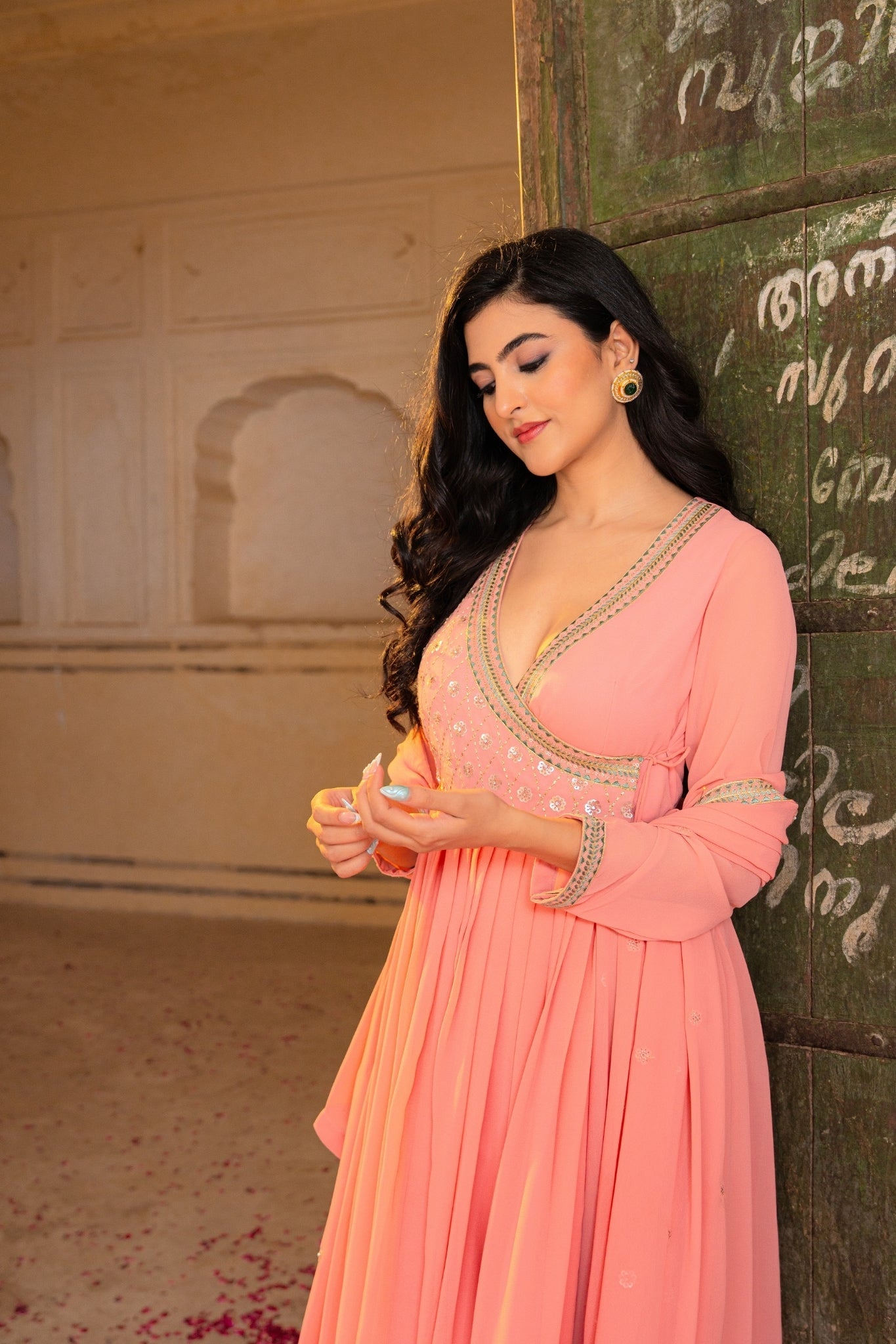 Peach Radiance Embroidered Georgette Anarkali Set