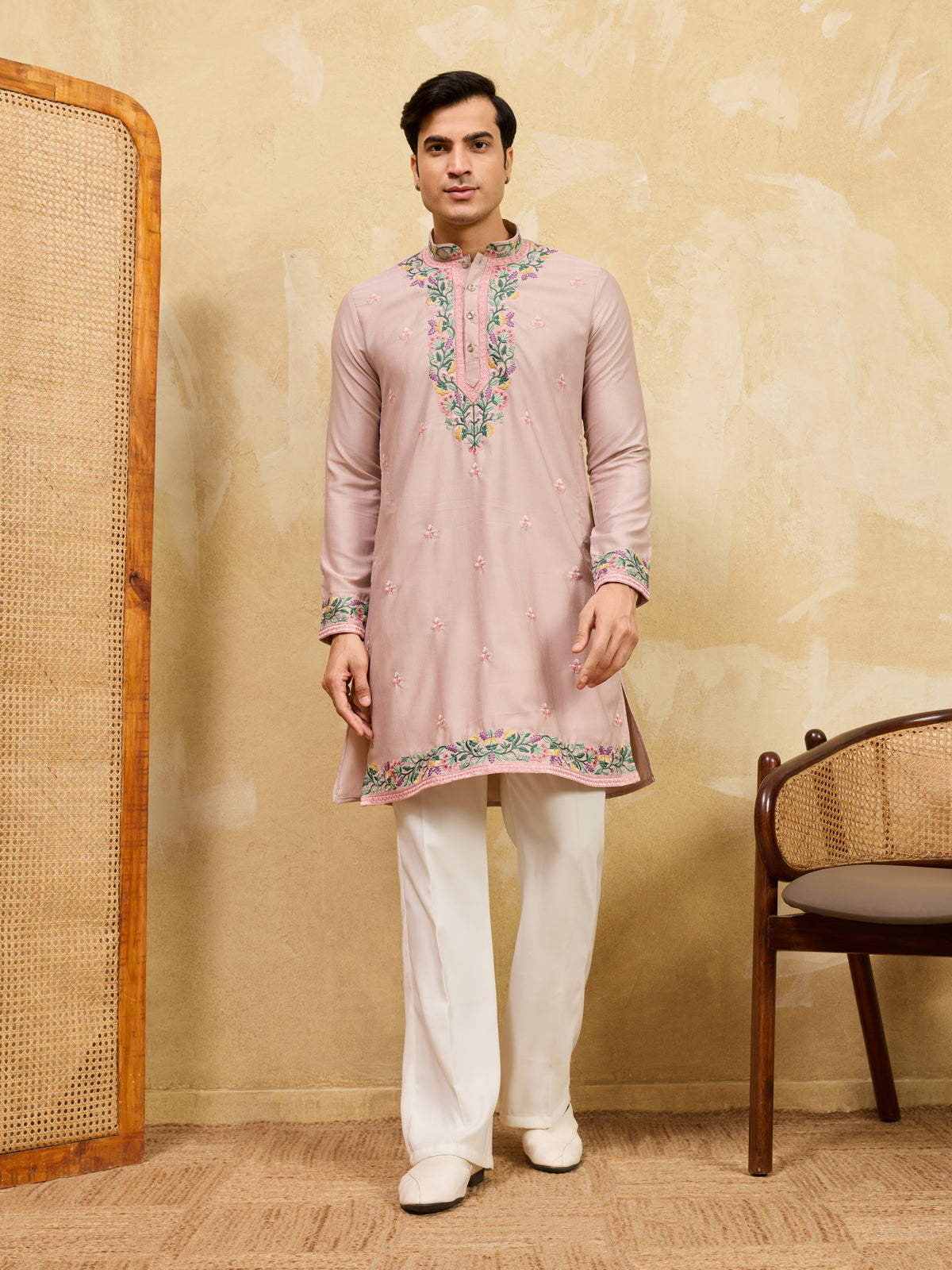 Peach Ethnic Designer Kurta Set with Pant for Festive Wear

