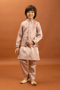 Wedding Special Peach Mirror Work Koti Kurta for Boys