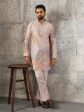 Peach Premium Soft Silk Embroidered Kurta Bell Bottom Set
