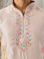 Peach Premium Soft Silk Embroidered Kurta Bell Bottom Set
