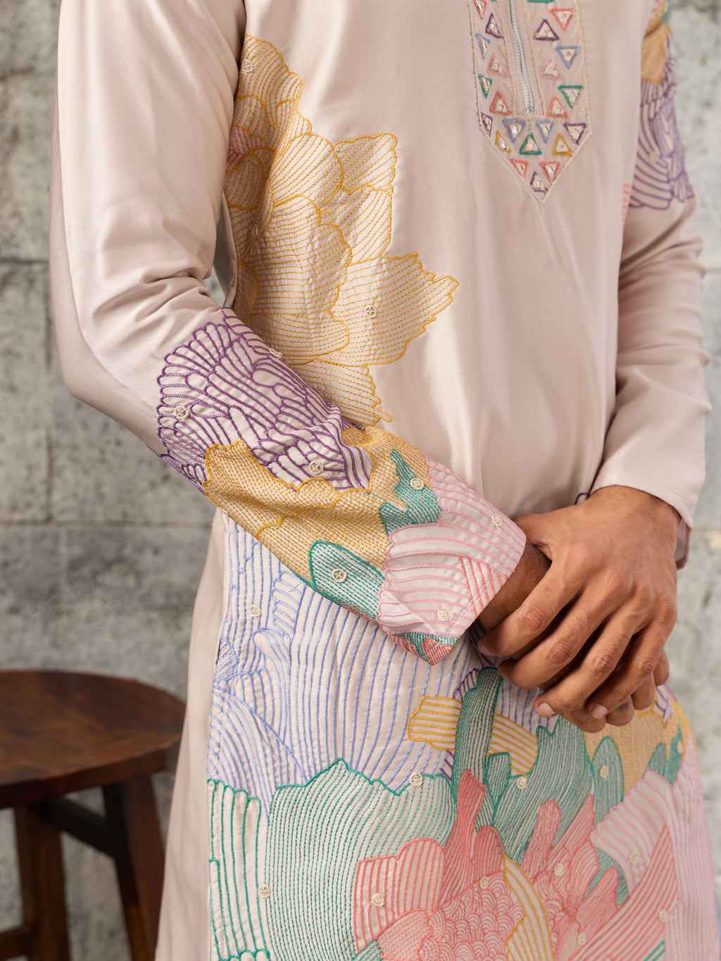 Peach Premium Soft Silk Embroidered Kurta Bell Bottom Set
