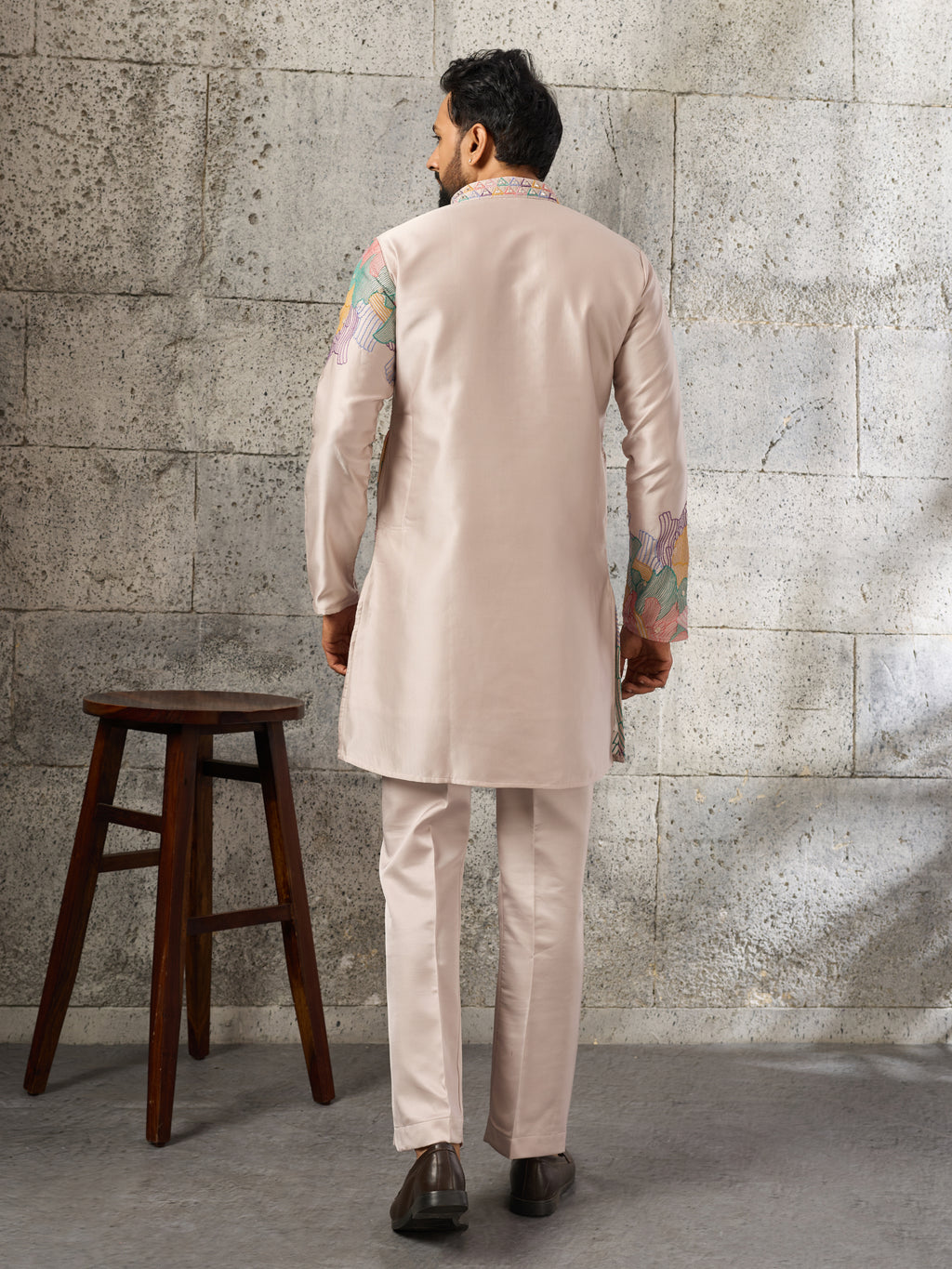Peach Premium Soft Silk Embroidered Kurta Bell Bottom Set
