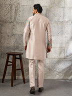 Peach Premium Soft Silk Embroidered Kurta Bell Bottom Set
