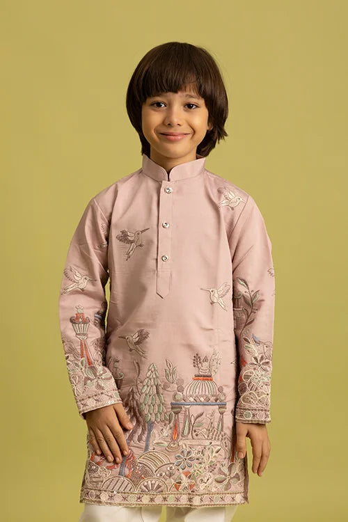 Premium Peach Color Vantara Style Boys Kurta with Pajama