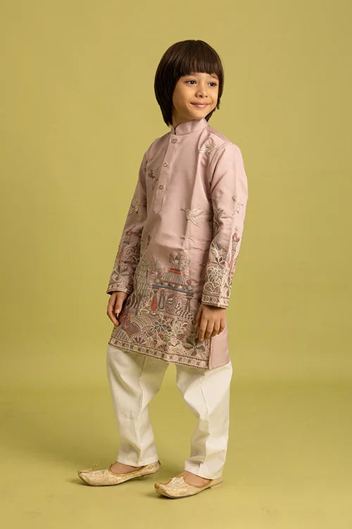 Premium Peach Color Vantara Style Boys Kurta with Pajama
