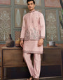 Pink Unique Color Embroidered Koti Kurta Pajama for Mens