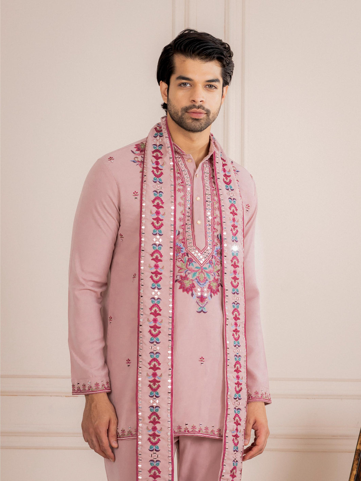 Pink Armani Thread Mirror Kurta Dupatta Set | Tulip Designer
