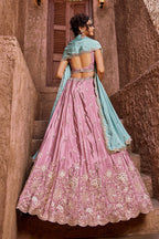Luxury Pink Art Silk Floral Dori Sequins Embroidered Wedding Lehenga Choli
