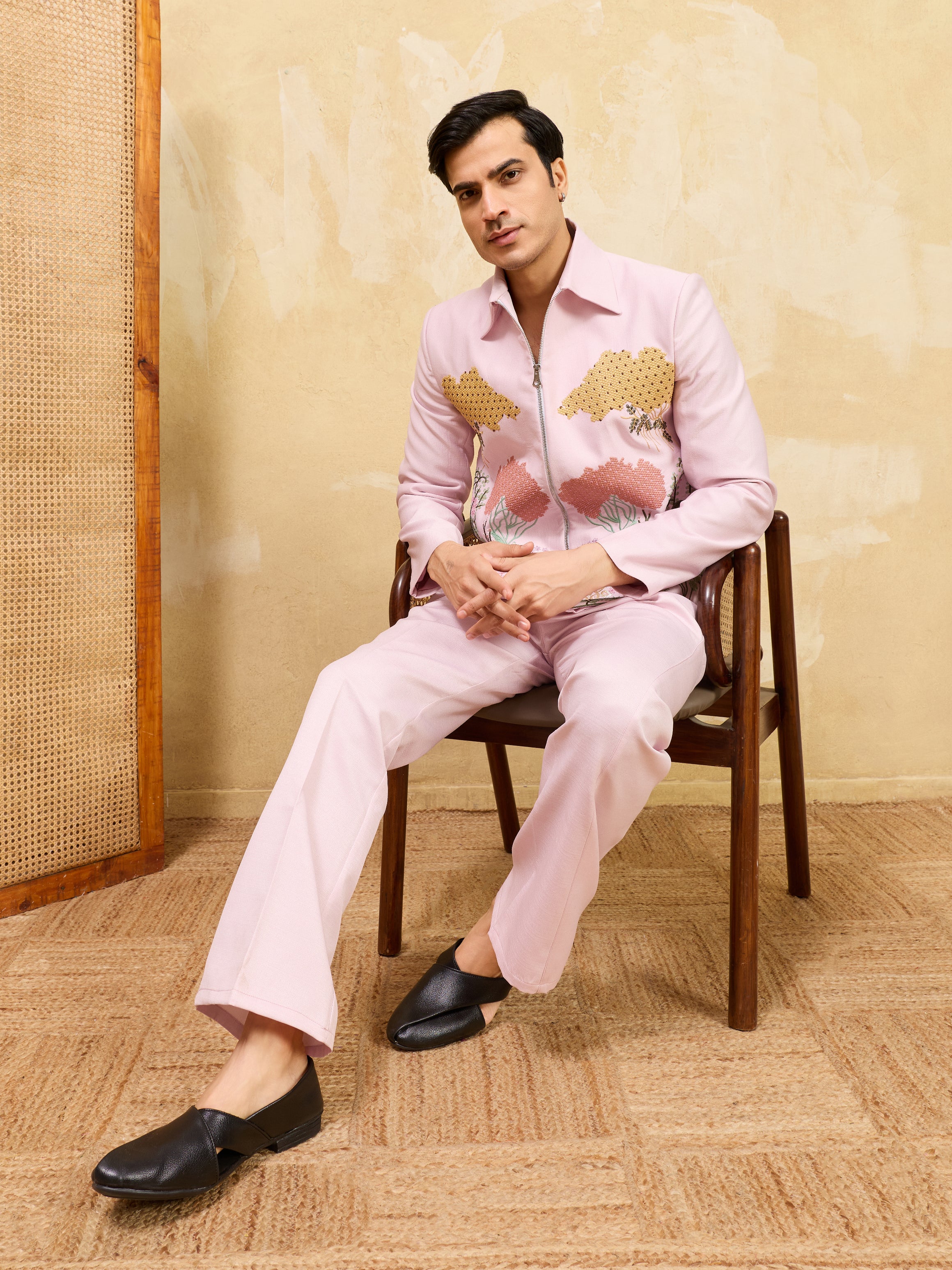 Pink Bomber Jacket with Pant for Men's