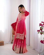 Premium Chinnon Silk with Coding Dori with Sequence with Rivet Moti Work Fancy Suit Set