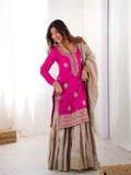 Trendy Pink Chinon Silk Sharara Set with Embroidered Dupatta
