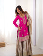 Trendy Pink Chinon Silk Sharara Set with Embroidered Dupatta
