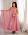 Glamorous Pink Crunchy Silk Swarovski Work Anarkali Set
