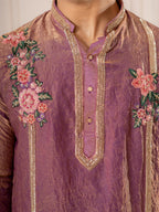 Dusty Pink Crush Tissue Embroidered Kurta Set | Tulip Designer
