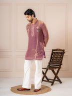 Dusty Pink Crush Tissue Embroidered Kurta Set | Tulip Designer
