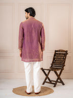 Dusty Pink Crush Tissue Embroidered Kurta Set | Tulip Designer
