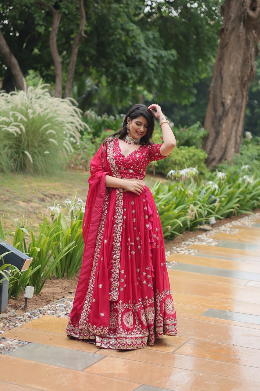 Pink Designer Sequins Embroidered Work Wedding Lehenga Choli
