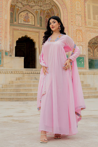 Soft Pink Embroidered Georgette Anarkali Gown