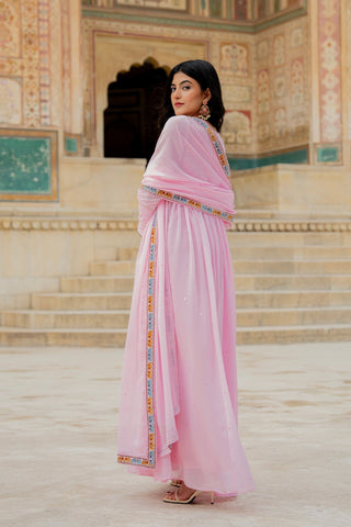 Soft Pink Embroidered Georgette Anarkali Gown
