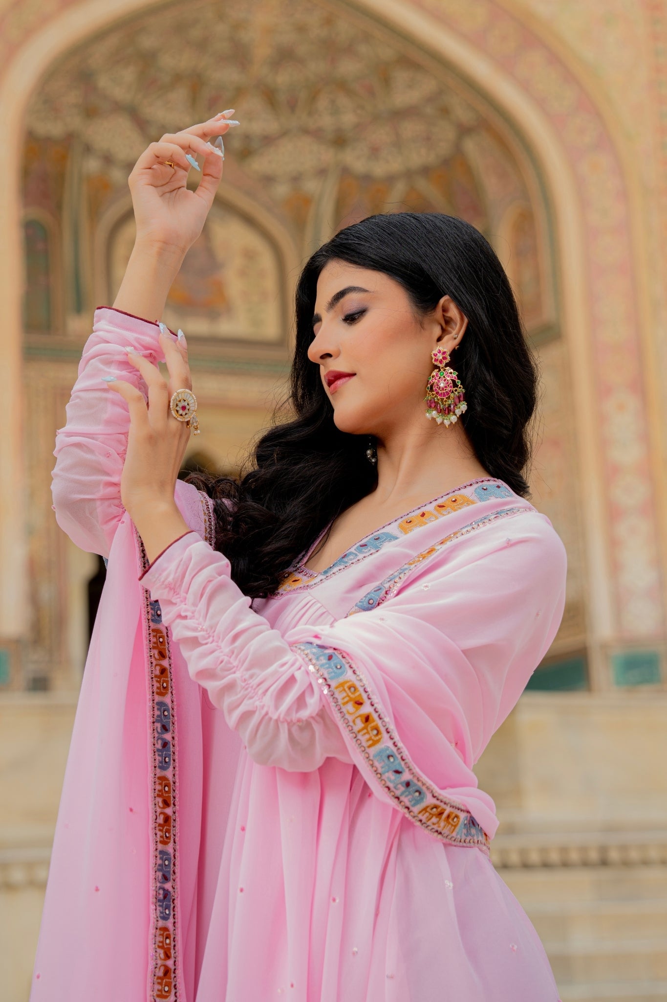 Soft Pink Embroidered Georgette Anarkali Gown