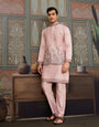 Pink Unique Color Embroidered Koti Kurta Pajama for Mens