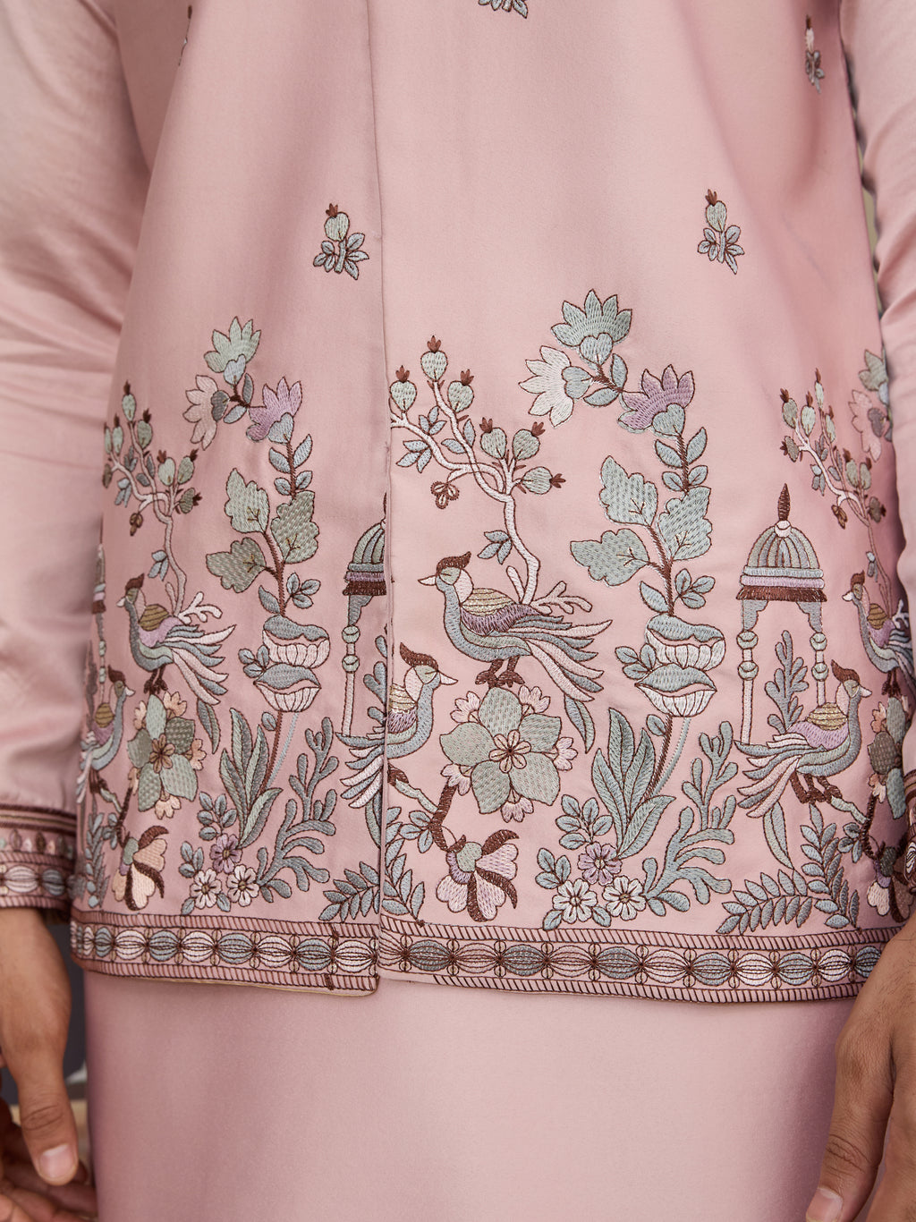 Pink Unique Color Embroidered Koti Kurta Pajama for Mens