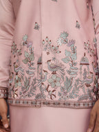 Pink Unique Color Embroidered Koti Kurta Pajama for Mens