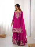 Party Wear Pink Faux Georgette Cording Dori Work Sharara Suit Collection
