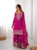 Party Wear Pink Faux Georgette Cording Dori Work Sharara Suit Collection
