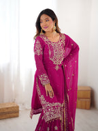 Party Wear Pink Faux Georgette Cording Dori Work Sharara Suit Collection
